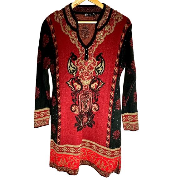 Silver Lane Red tapestry baroque sweater dress womans size Medium - Picture 1 of 12
